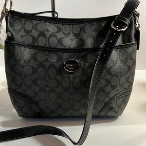 Coach F19823 black Hobo Signature shoulder purse bag
